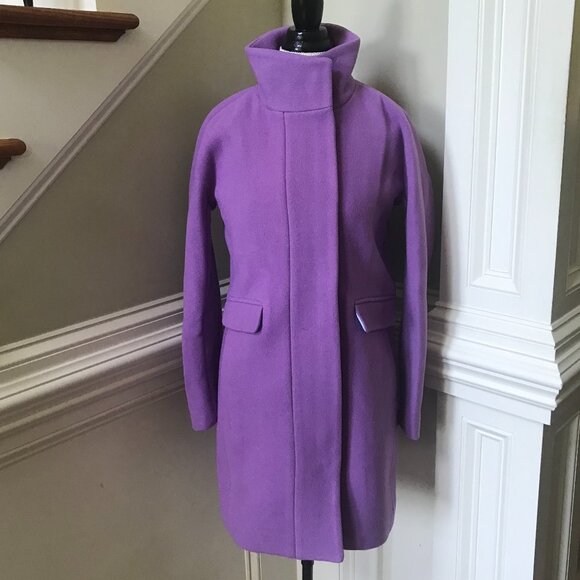 NWT JCREW NEW Cocoon Coat Jacket Womens 0 Purple Italian Stadium Cloth Wool NEW - Picture 3 of 12